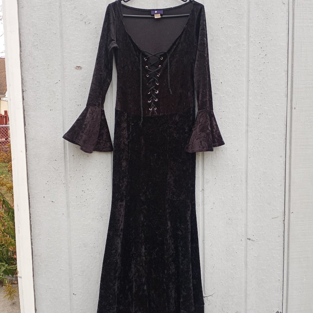Vintage Morbid Theads 90's Black Velvet Maxi